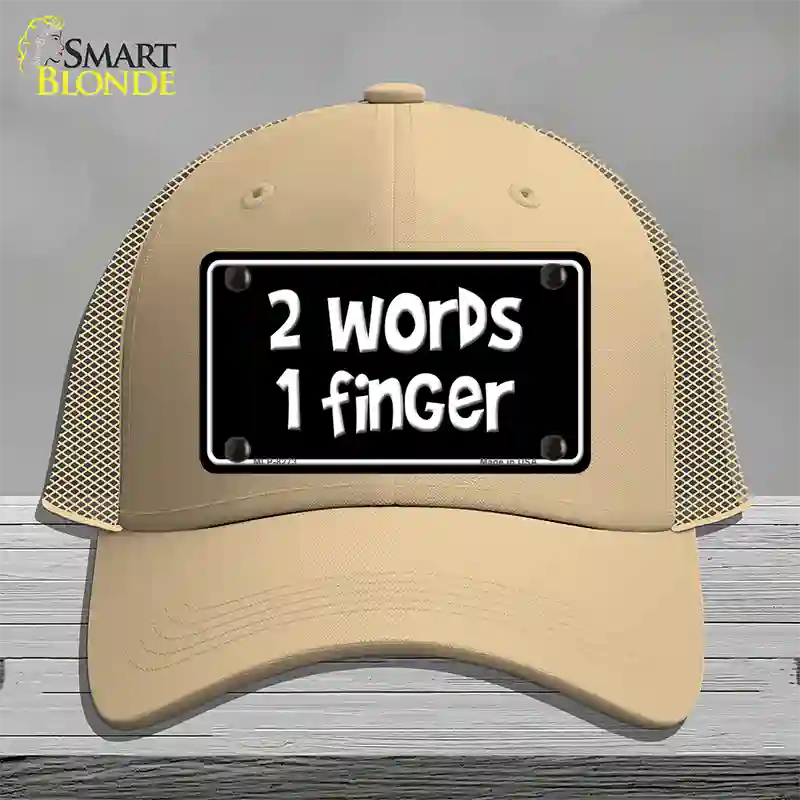 Two Words One Finger Novelty License Plate Hat Mesh / Khaki