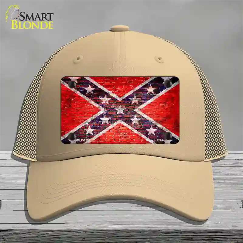 Rebel Flag Brick Wall Novelty License Plate Hat Mesh / Khaki