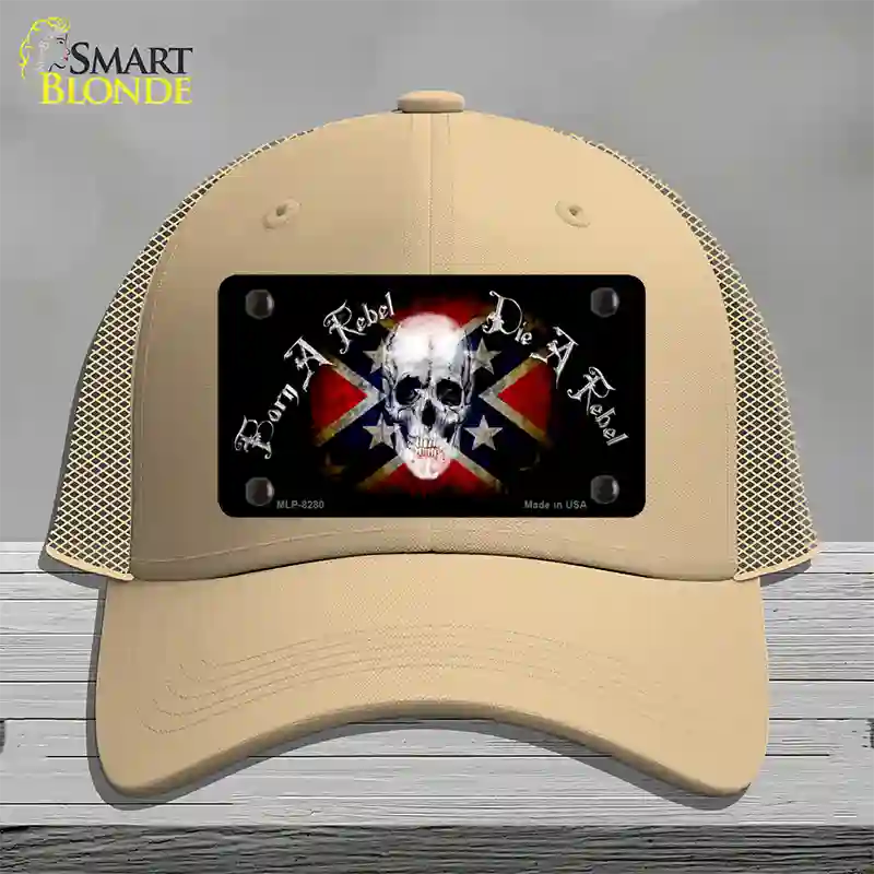 Born A Rebel Novelty License Plate Hat Mesh / Khaki