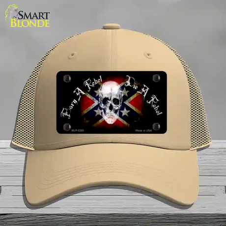 Born A Rebel Novelty License Plate Hat Mesh / Khaki