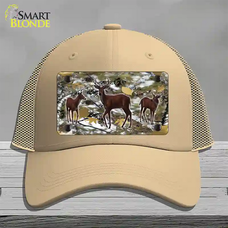 Deer On Camo Novelty License Plate Hat Mesh / Khaki