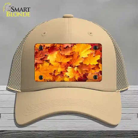 Fall Leaves Novelty License Plate Hat Mesh / Khaki