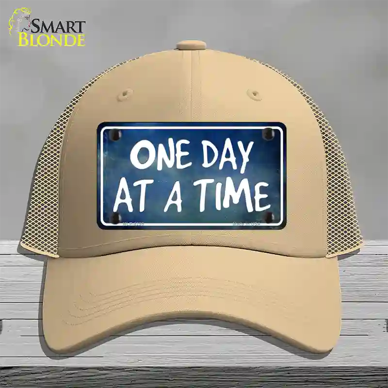 One Day At A Time Novelty License Plate Hat Mesh / Khaki