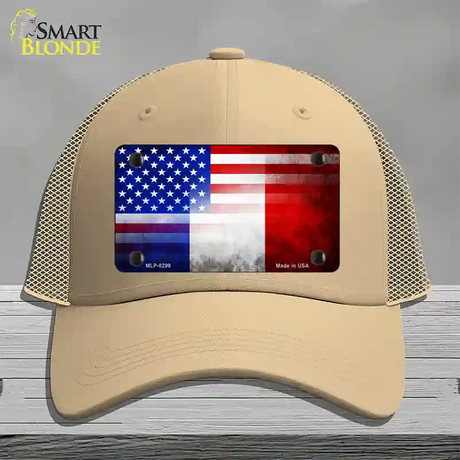 United States France Flag Fade Novelty License Plate Hat Mesh / Khaki