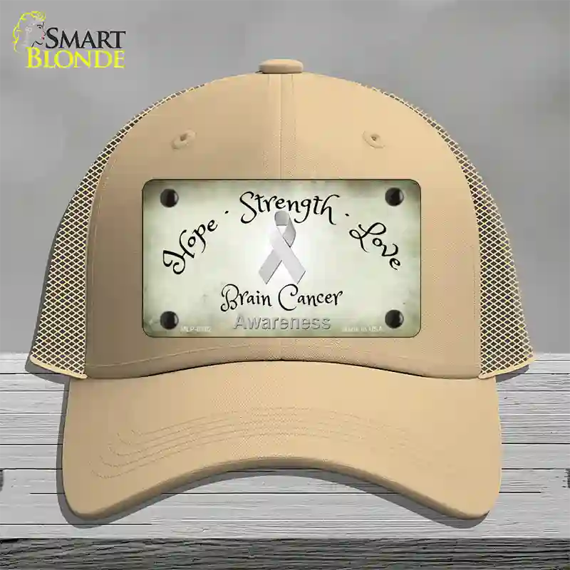 Brain Cancer Ribbon Novelty License Plate Hat Mesh / Khaki