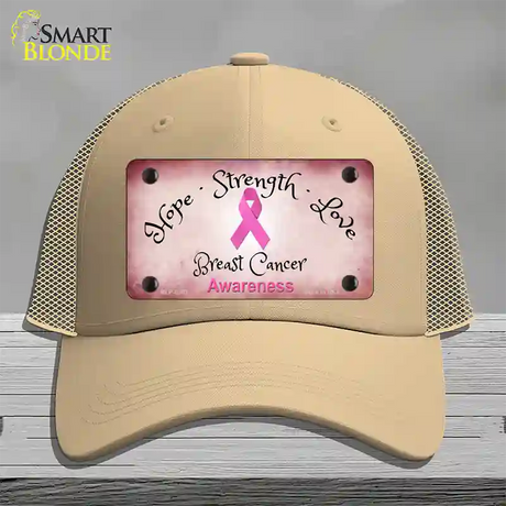 Breast Cancer Ribbon Pink Novelty License Plate Hat Mesh / Khaki