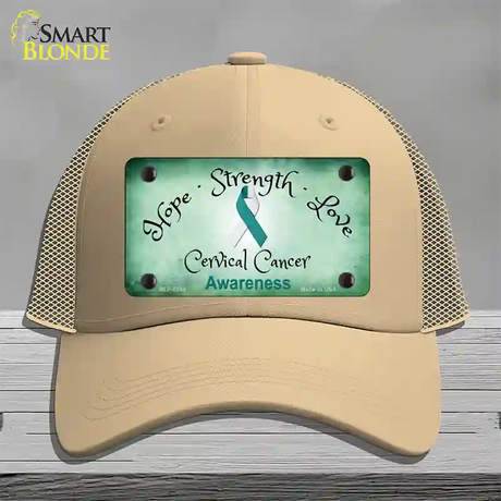 Cervical Cancer Ribbon Novelty License Plate Hat Mesh / Khaki