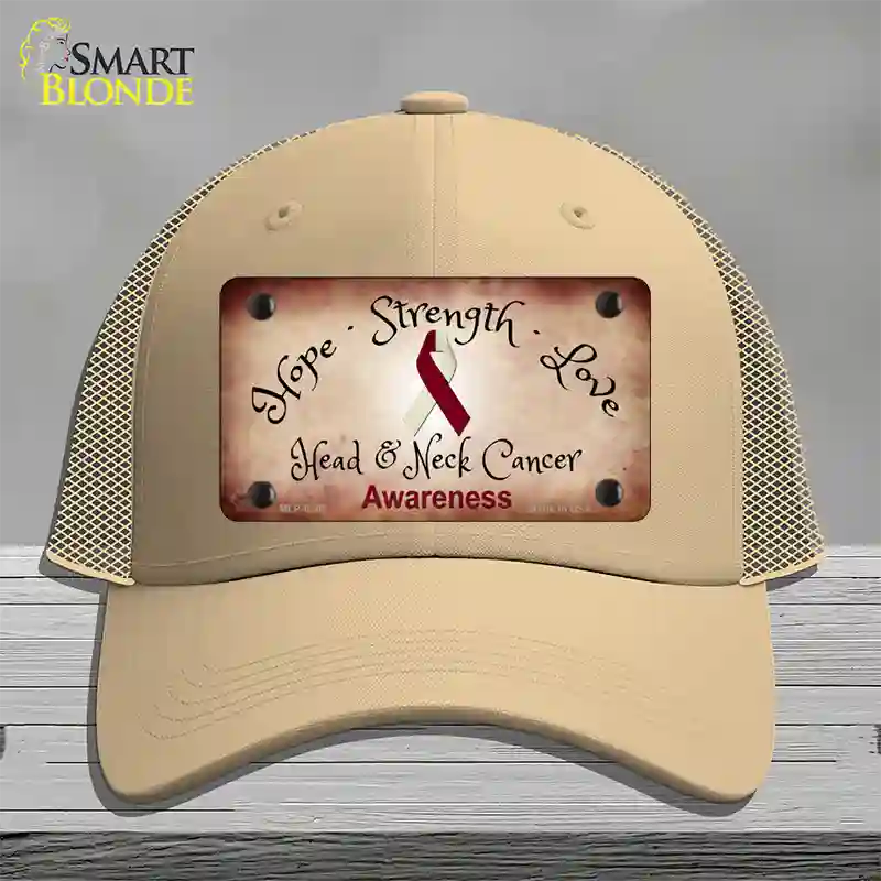 Head and Neck Cancer Ribbon Novelty License Plate Hat Mesh / Khaki