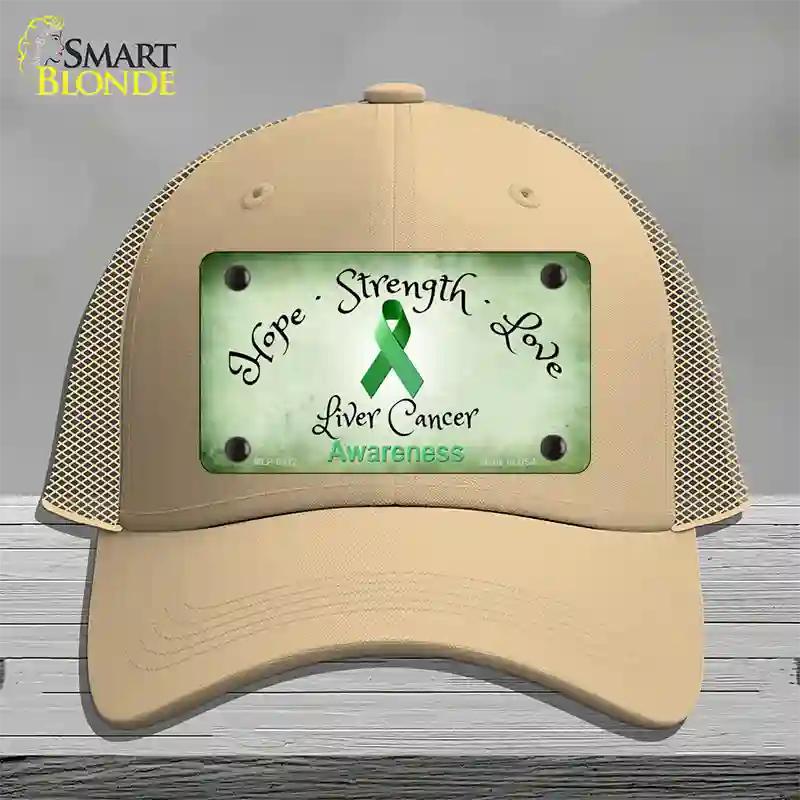 Liver Cancer Ribbon Novelty License Plate Hat Mesh / Khaki