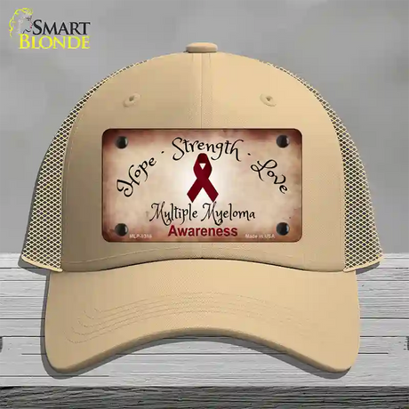 Multiple Myeloma Cancer Ribbon Novelty License Plate Hat Mesh / Khaki