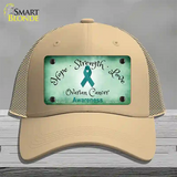 Ovarian Cancer Ribbon Novelty License Plate Hat Mesh / Khaki