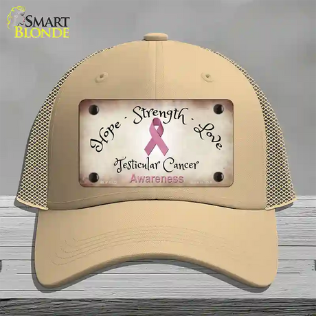 Testicular Cancer Ribbon Novelty License Plate Hat Mesh / Khaki