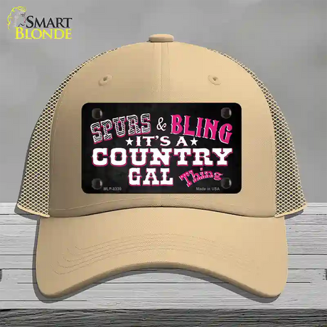 Spurs and Bling Novelty License Plate Hat Mesh / Khaki