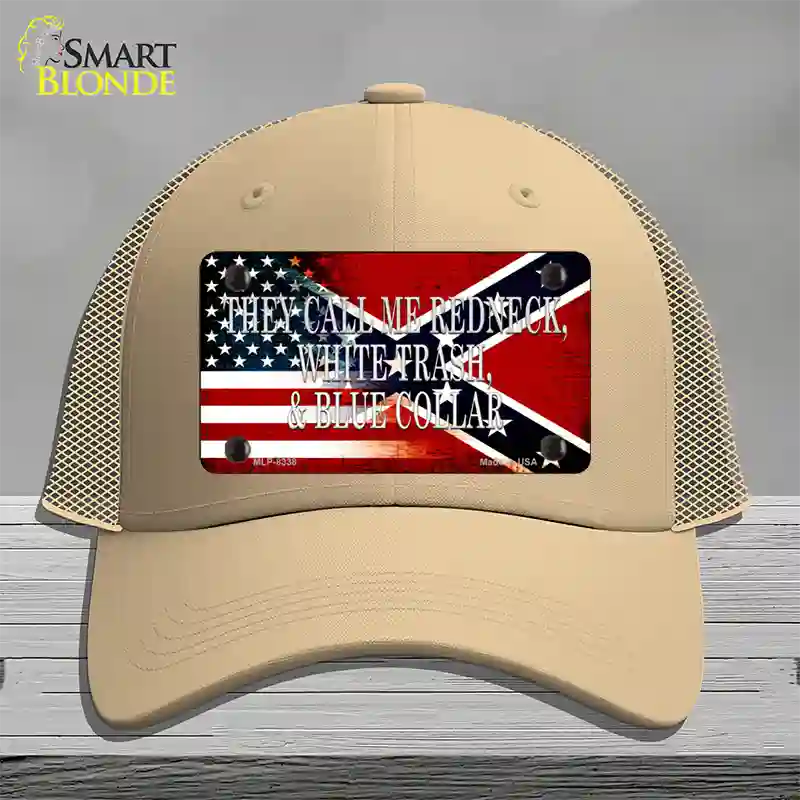 They Call Me Redneck Novelty License Plate Hat Mesh / Khaki