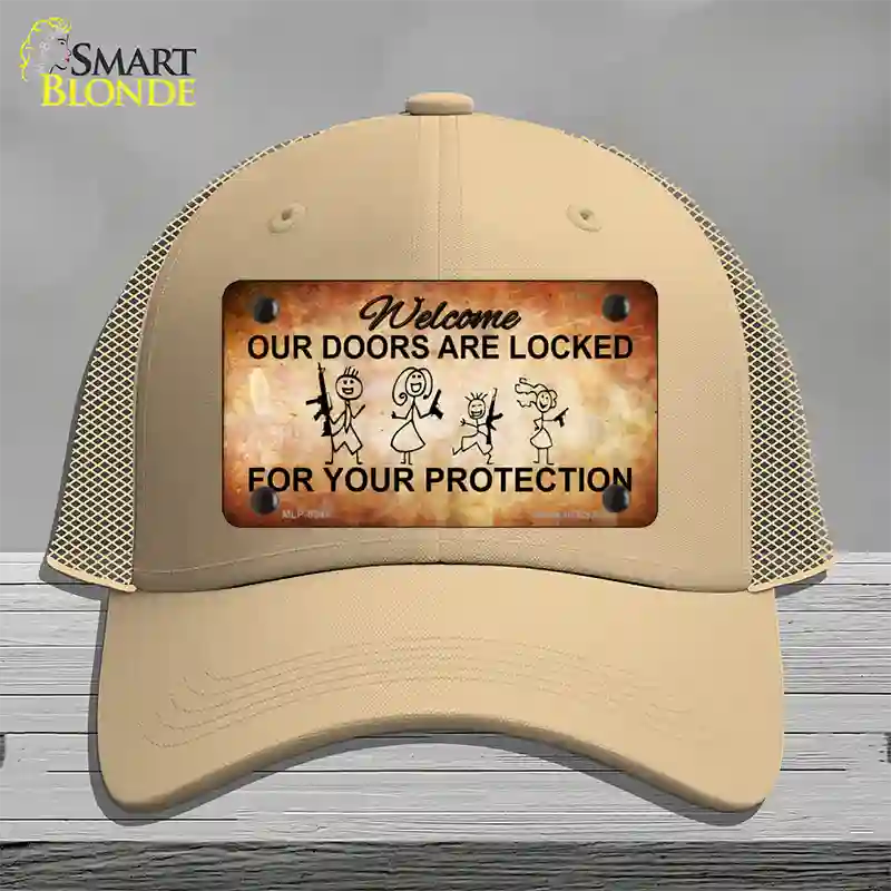 Doors Locked Your Protection Novelty License Plate Hat Mesh / Khaki