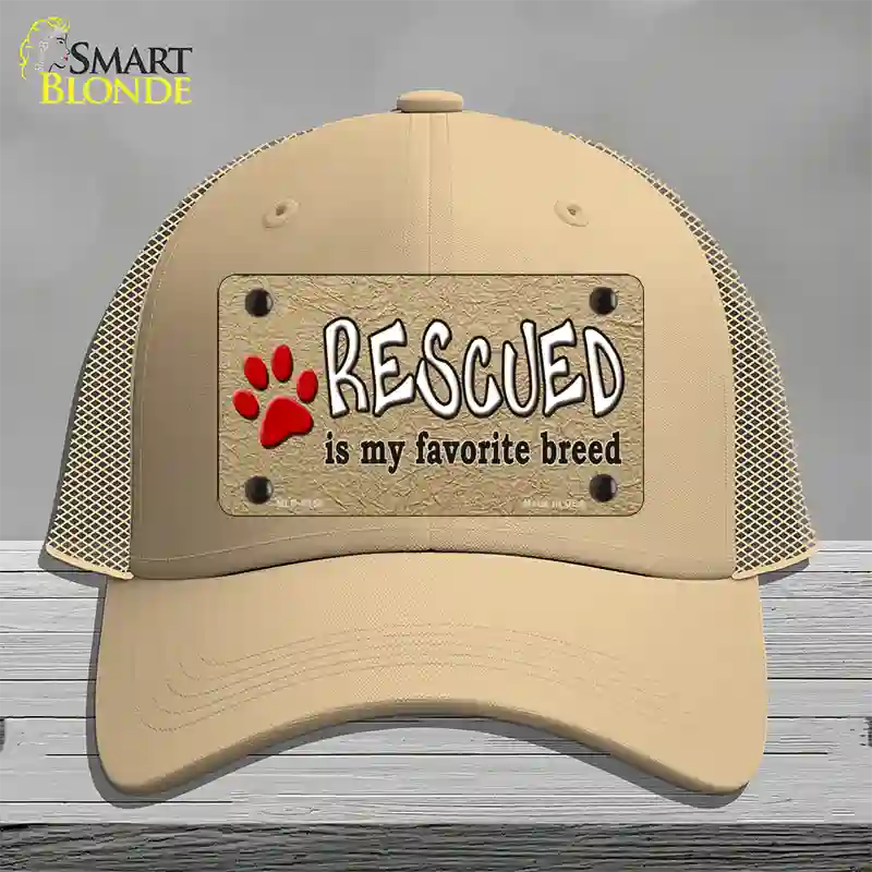 Rescued Is My Favorite Novelty License Plate Hat Mesh / Khaki