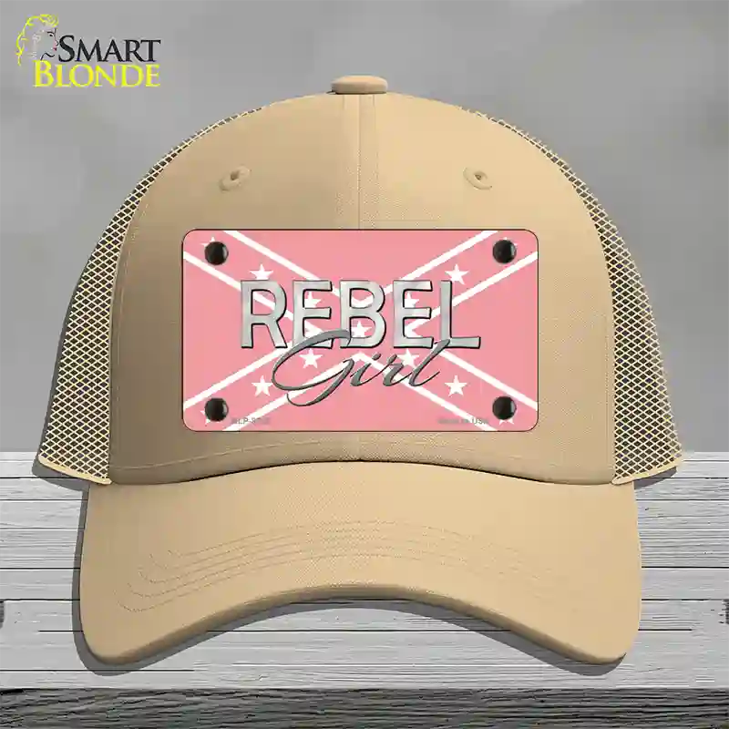 Rebel Girl Pink Novelty License Plate Hat Mesh / Khaki