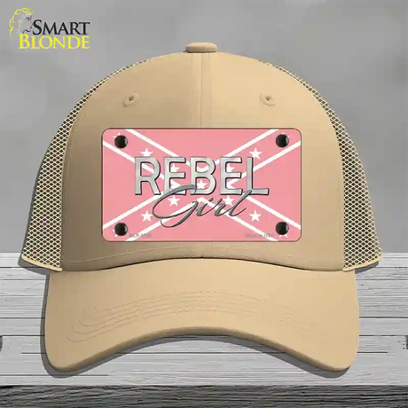 Rebel Girl Pink Novelty License Plate Hat Mesh / Khaki