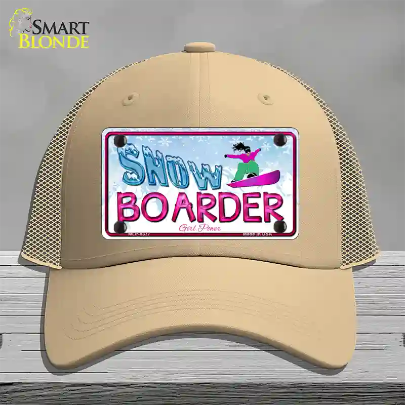 Snow Boarder Girl Novelty License Plate Hat Mesh / Khaki