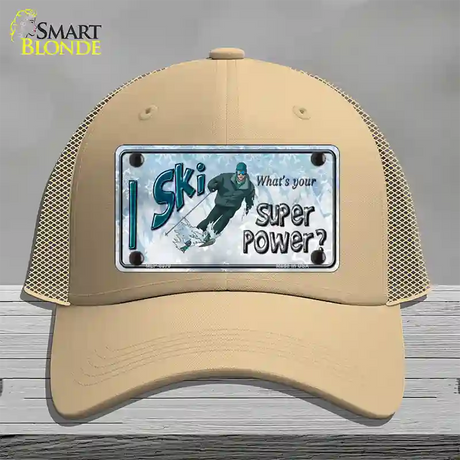 I Ski What's Your Super Power Male Novelty License Plate Hat Mesh / Khaki