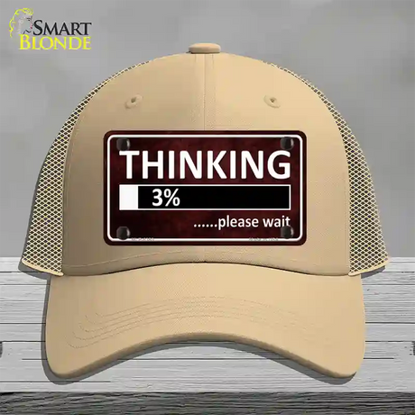 Thinking Please Wait Novelty License Plate Hat Mesh / Khaki