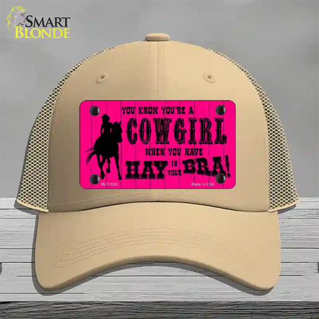 Pink Cowgirl Novelty License Plate Hat Mesh / Khaki