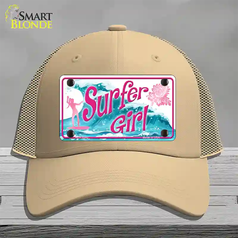 Surfer Girl Novelty License Plate Hat Mesh / Khaki