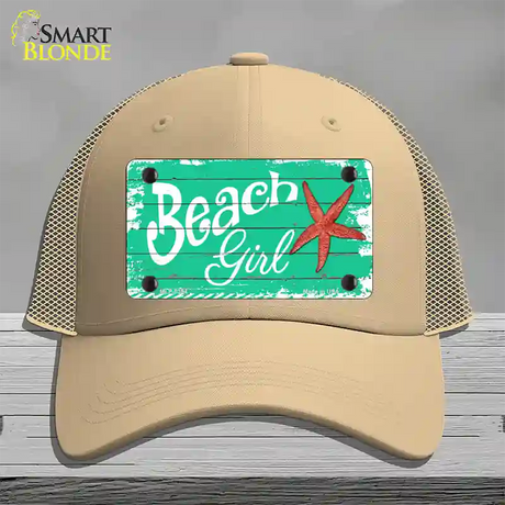 Beach Girl Novelty License Plate Hat Mesh / Khaki