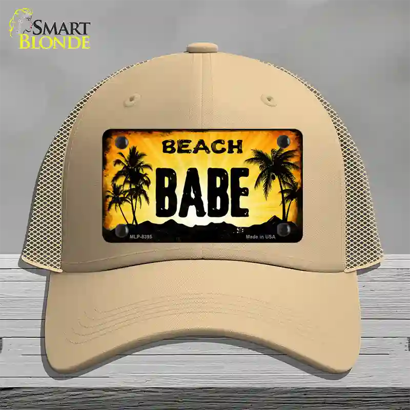 Beach Babe Novelty License Plate Hat Mesh / Khaki