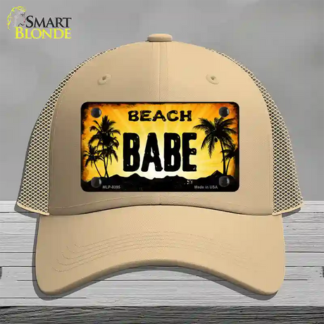 Beach Babe Novelty License Plate Hat Mesh / Khaki