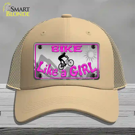 Bike Like A Girl Novelty License Plate Hat Mesh / Khaki