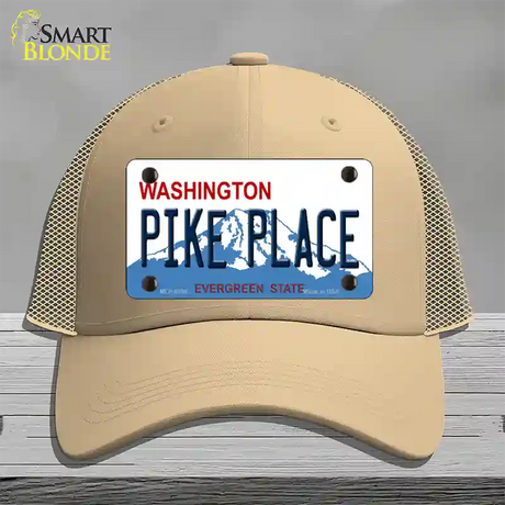 Pike Place Washington Novelty License Plate Hat Mesh / Khaki