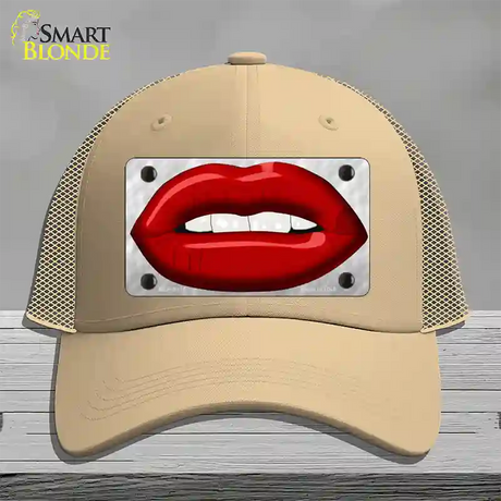 Red Lips Novelty License Plate Hat Mesh / Khaki