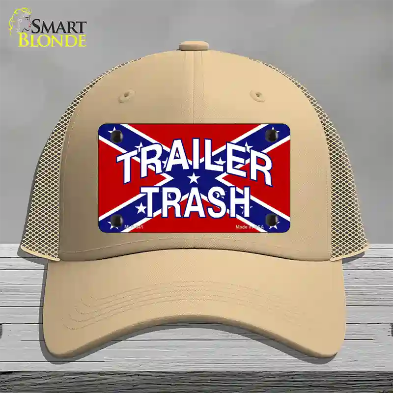 Trailer Trash Confederate Flag Novelty License Plate Hat Mesh / Khaki