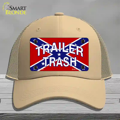 Trailer Trash Confederate Flag Novelty License Plate Hat Mesh / Khaki