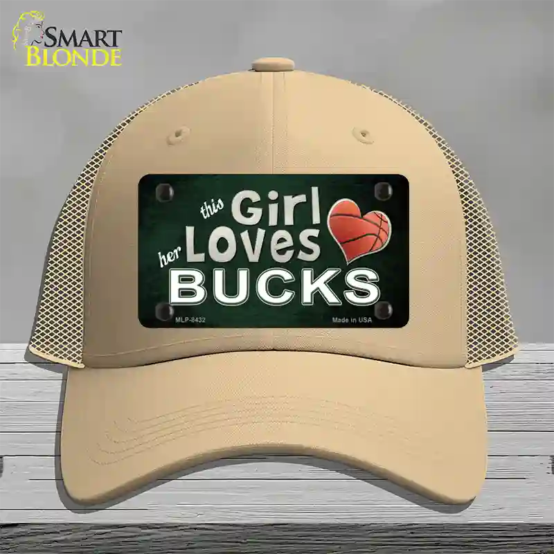 This Girl Loves Her Bucks Novelty License Plate Hat Mesh / Khaki