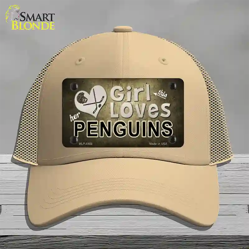 This Girl Loves Her Penguins Novelty License Plate Hat Mesh / Khaki