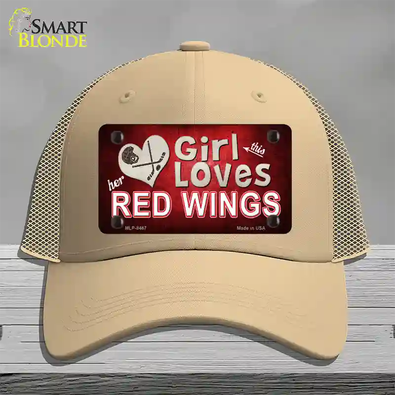 This Girl Loves Her Red Wings Novelty License Plate Hat Mesh / Khaki