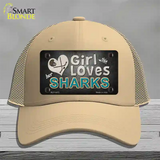 This Girl Loves Her Sharks Novelty License Plate Hat Mesh / Khaki