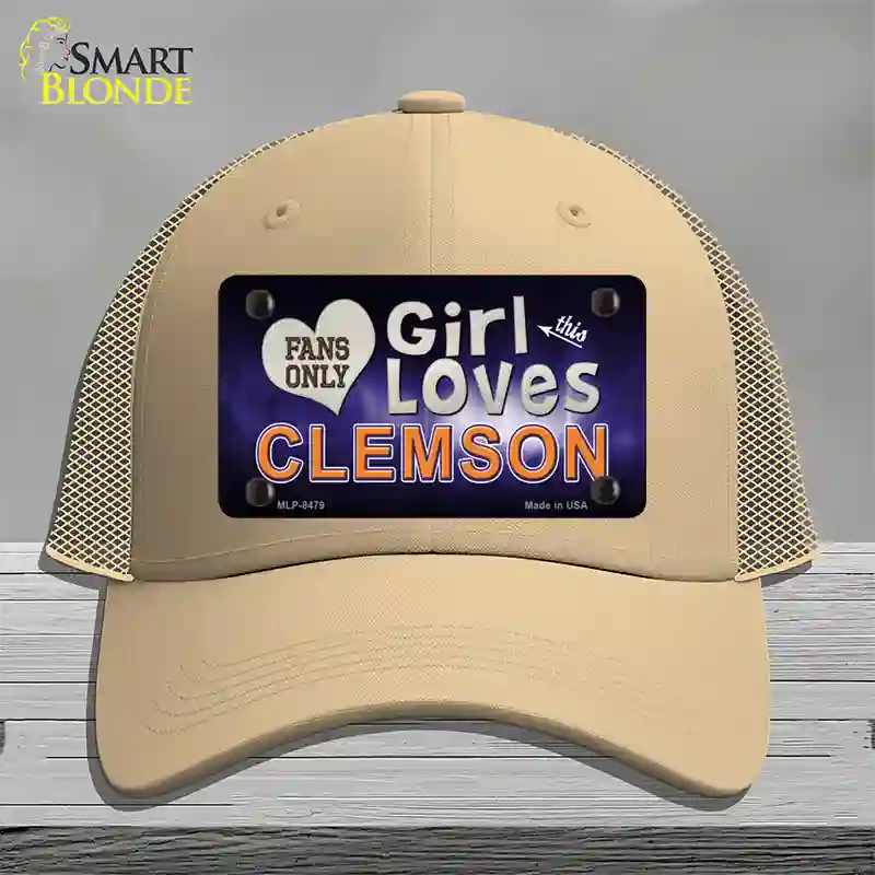 This Girl Loves Clemson Novelty License Plate Hat Mesh / Khaki