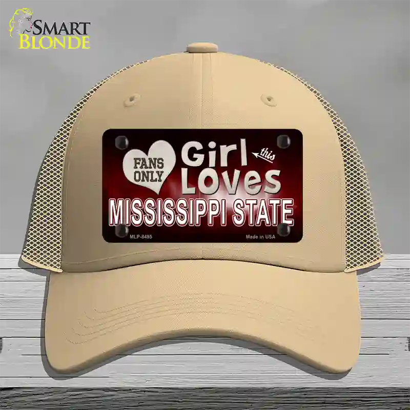 This Girl Loves Mississippi State Novelty License Plate Hat Mesh / Khaki