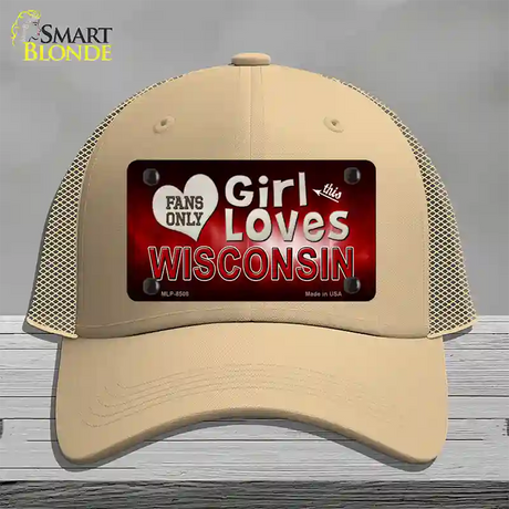 This Girl Loves Wisconsin Novelty License Plate Hat Mesh / Khaki