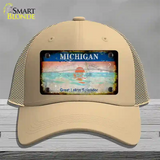 Michigan Rusty State Novelty License Plate Hat Mesh / Khaki