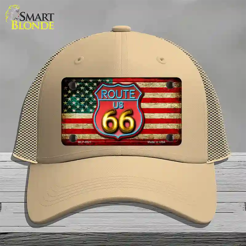 American Route 66 Neon Novelty License Plate Hat Mesh / Khaki