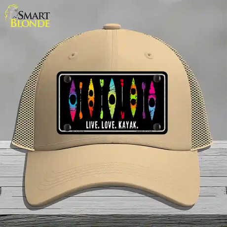 Live Love Kayak Novelty License Plate Hat Mesh / Khaki