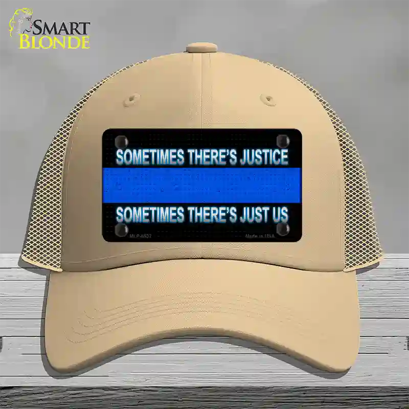 Sometimes Theres Justice Blue Line Novelty License Plate Hat Mesh / Khaki