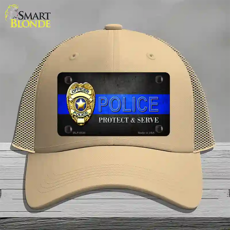 Police Badge Thin Blue Line Novelty License Plate Hat Mesh / Khaki