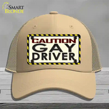 Caution Gay Driver Novelty License Plate Hat Mesh / Khaki