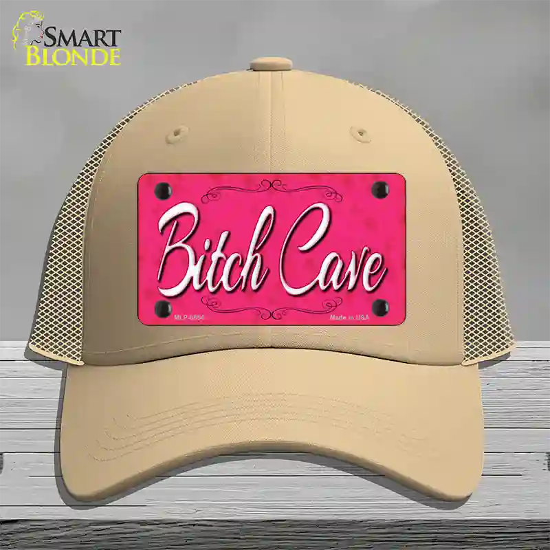 Bitch Cave Novelty License Plate Hat Mesh / Khaki