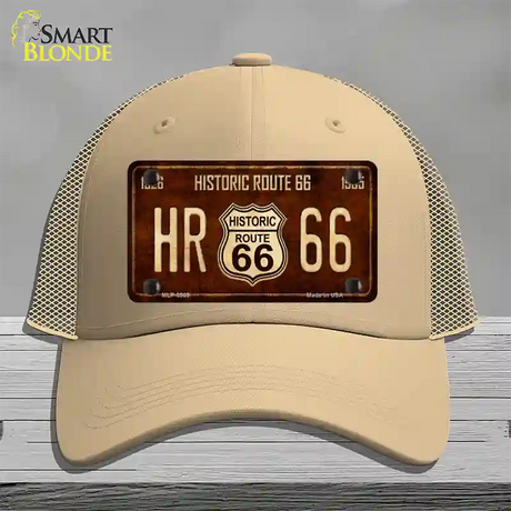 Historic Route 66 Vintage Novelty License Plate Hat Mesh / Khaki